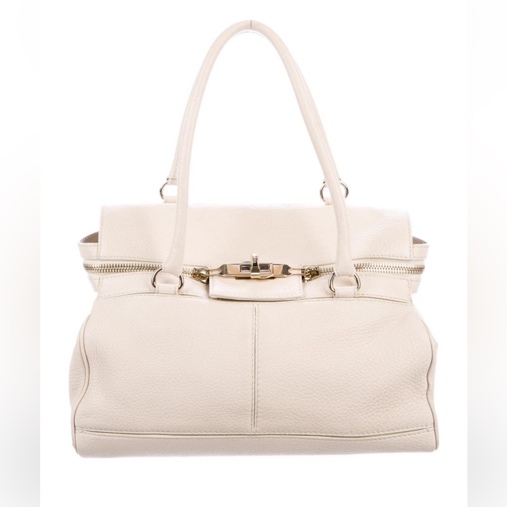 Max Mara Neutral Leather Top Handle Bag | Gold Hardware | Made in Italy - Picture 9 of 16
